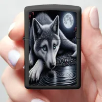 White Wolf Under Moonlight Zippo Lighter