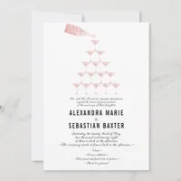 Elegant Pink Rose Champagne Tower Script Wedding Invitation