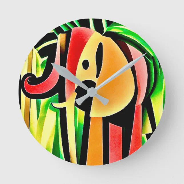 Multicolored elephant round clock