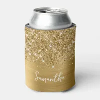 Glittery Gold Glam Script Name Can Cooler