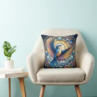 Majestic Bluebird Under the Golden Sun Throw Pillow