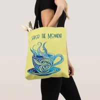 Artistic Blue Coffee Cup with Swirling Patterns Tote Bag