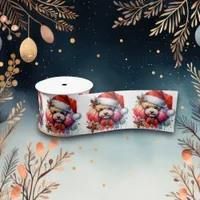 Sweet Watercolor Poodle in Santa Hat Satin Ribbon