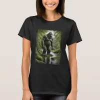 Bigfoot standing in a Creek Cartoon  T-Shirt