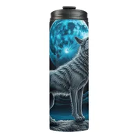 Lone Wolf and Full Moon Black and Blue Thermal Tumbler