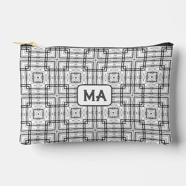 Black and White Geometric Square Pattern Small Accessory Pouch