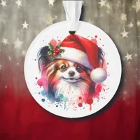 Papillon Dog in Santa Hat Christmas Personalized Ornament