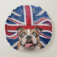 British Bulldog with Union Flag as Background Round Pillow