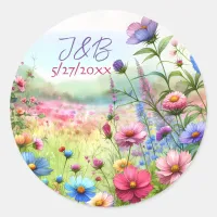 Personalized Floral Wedding  Classic Round Sticker