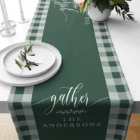 Gather Green Buffalo Check Fall Thanksgiving Short Table Runner