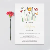 Little Wildflower Pretty Baby Girl Baby Shower Foil Invitation