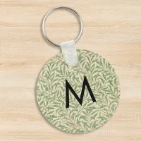 Willow Botanical Leaves William Morris Monogrammed Keychain