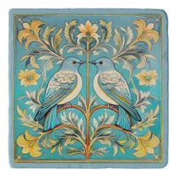 Elegant Art Nouveau Birds Pat#23 Teal Peach ID1078 Trivet