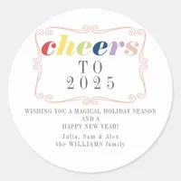 2025 Cheers Modern Retro Holiday Happy New Year Classic Round Sticker