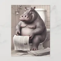 Hippo on the Toilet Reading Newspapers Postcard