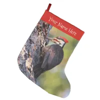 Beautiful Pileated Woodpecker on the Tree Large Christmas Stocking