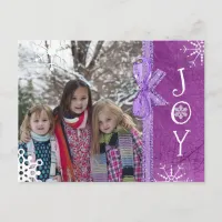 Personalized Photo Family Christmas Joy Purple Holiday Postcard