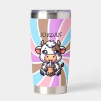 Cute Baby Cow Drinking Boba Kawaii Cartoon Insulated Tumbler