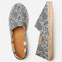 Black with White Floral Pattern Slip-on Espadrilles