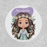 Cute Boho Girl with Daisies Purple Patch