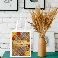 Fall Pumpkins And Foliage On Plaid Thanksgiving Grocery Bag