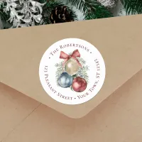 Christmas Ornaments Holiday Return Address Classic Round Sticker