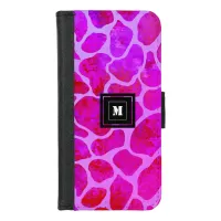 Purple and Pink Leopard Print Monogram  iPhone 8/7 Wallet Case