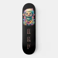 *~* Troll AP89 Hippie Neon Black Initials Flower Skateboard