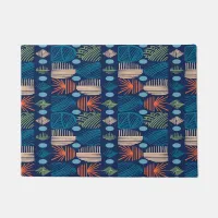 Caribbean Tribal Mudcloth: Festive Blue, Orange Doormat