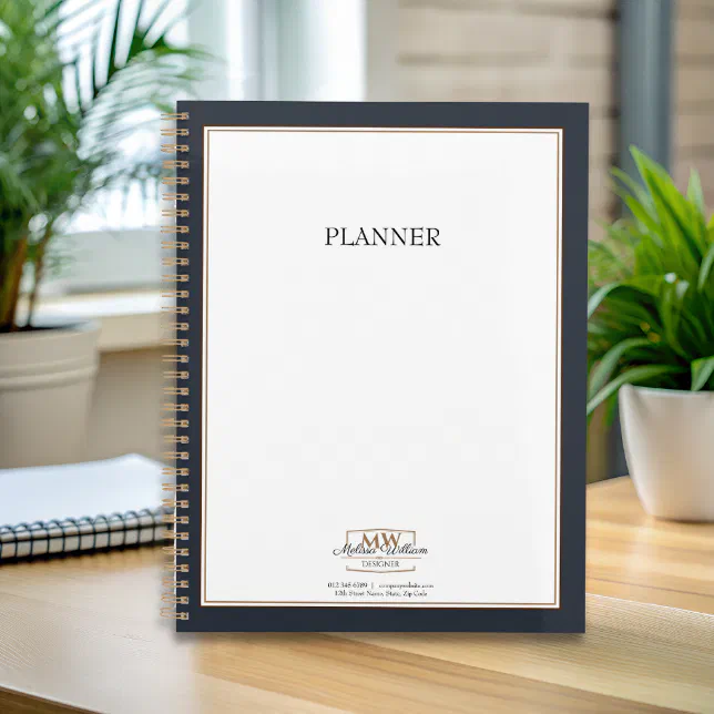 Simple Black White Monogram Business Planner