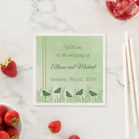 Green butterfly on light green - wedding  napkins