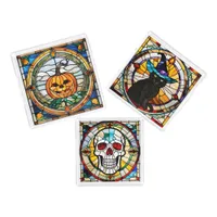 Halloween Stained Glass Pumpkin Black Cat Skull Acrylic Tray