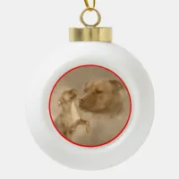 Red Nose Pitbull White Christmas Trees Ceramic Ball Christmas Ornament