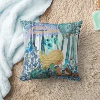 Blue Forest Little Girl Throw Pillow