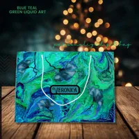 Modern Blue Teal Green Liquid Art  Large Gift Bag