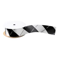 Happy Birthday Op Art Black White Diagonal Striped Satin Ribbon