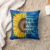 Inspirational Quote and Hand Drawn Sunflower Throw Pillow
