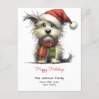 Terrier Puppy in a Santa Hat Happy Holidays Postcard