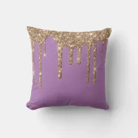 *~* Gold Glitter Drip Drips VIOLET  Throw Pillow