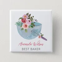 Personalized Floral Bowl and Whisker Bakers Button