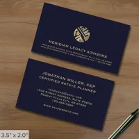 Modern Navy Blue and Gold Logo Business Card