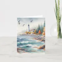 Serene Fall Watercolor Coastal Seascape Blank Note Card