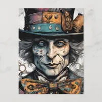 Steampunk Old Man Watercolor Postcard