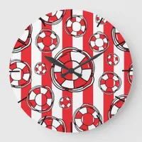 Nautical Red and White Stripe Life Belt Preserver Large Clock