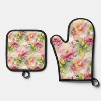 Pastel Flowers Alcohol Ink Illustration  Oven Mitt & Pot Holder Set