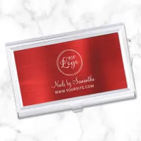 Business Logo Faux Red Ombre Foil Business Card Case