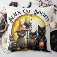 Black Cat Society Throw Pillow