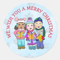 Wishing you a Merry Christmas Carolers Classic Round Sticker