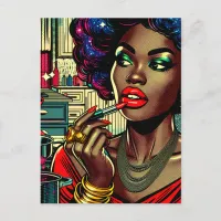 Beautiful Woman Putting on Lipstick Postcard