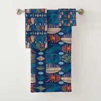 Caribbean Tribal Mudcloth: Festive Blue, Orange Bath Towel Set